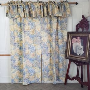 Hollander Curtains 80x 87  Panels Valances Ties Wide Pocket Floral Blue NEW VTG